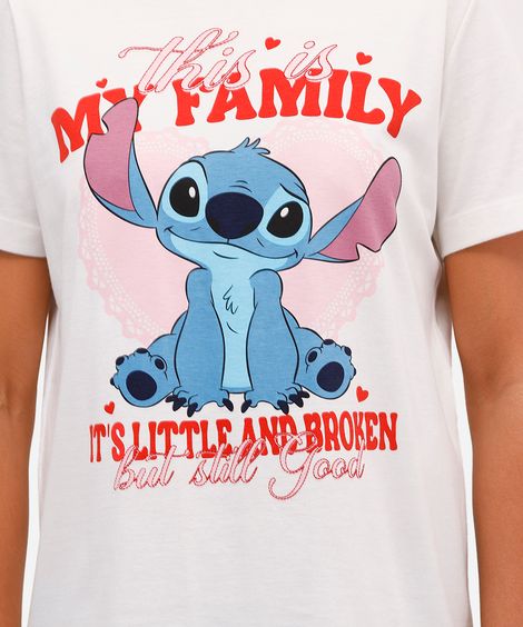 camiseta feminina de algodão manga curta stitch off white