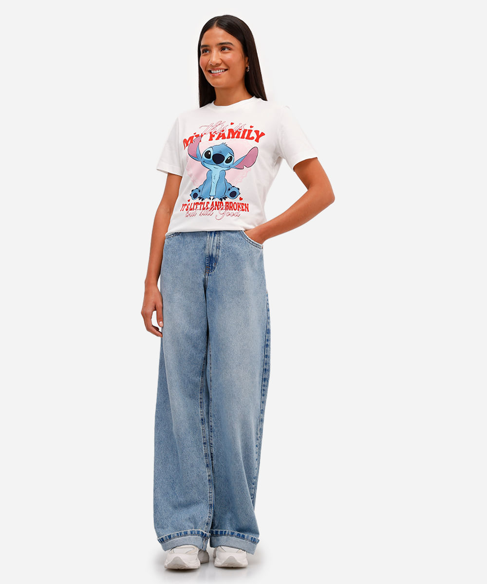 camiseta feminina de algodão manga curta stitch off white