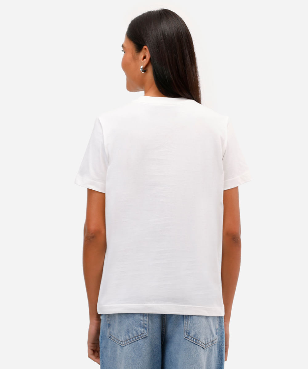 camiseta feminina de algodão manga curta stitch off white