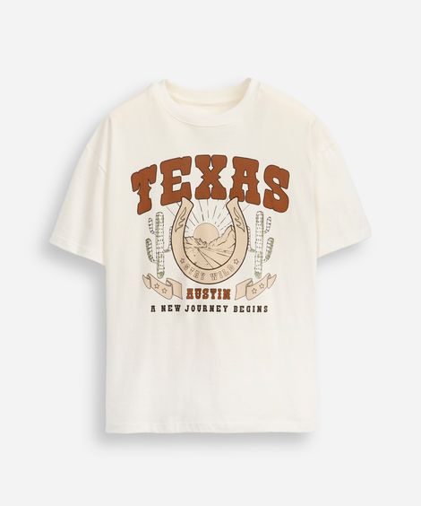 camiseta oversized juvenil de algodão texas off white