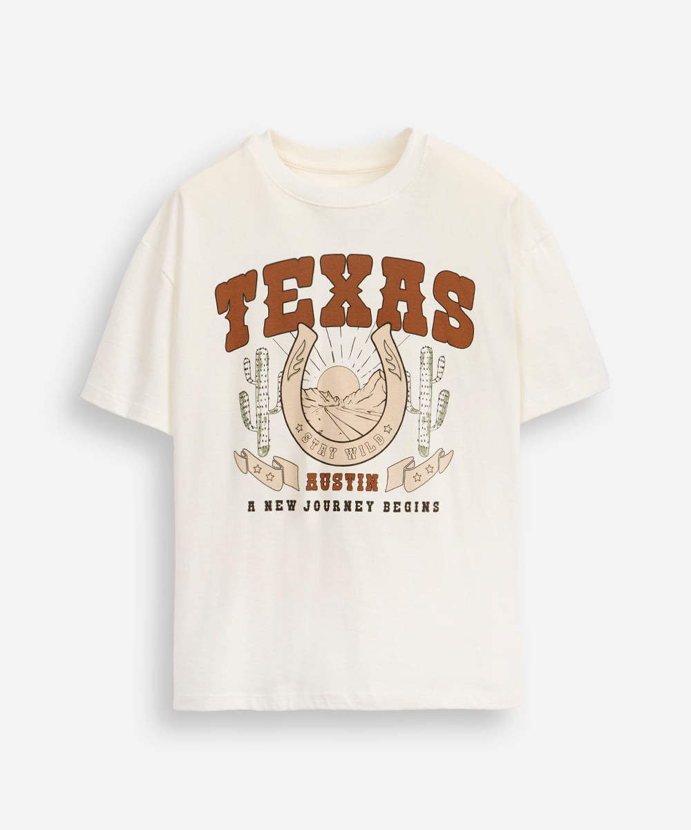 camiseta oversized juvenil de algodão texas off white