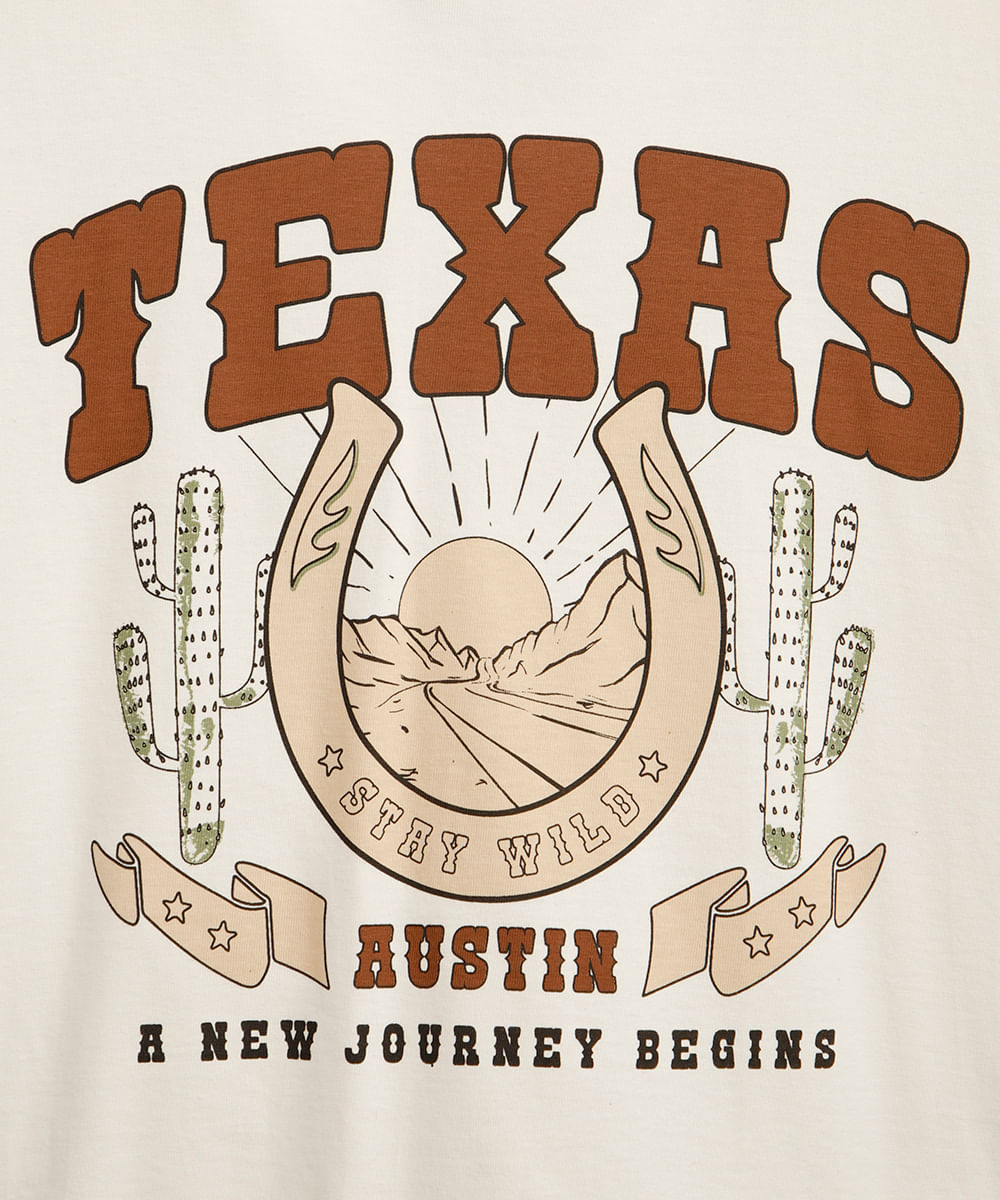 camiseta oversized juvenil de algodão texas off white