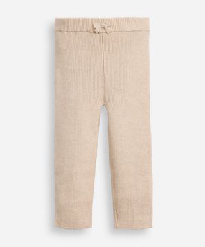 calça legging infantil de tricot canelada bege