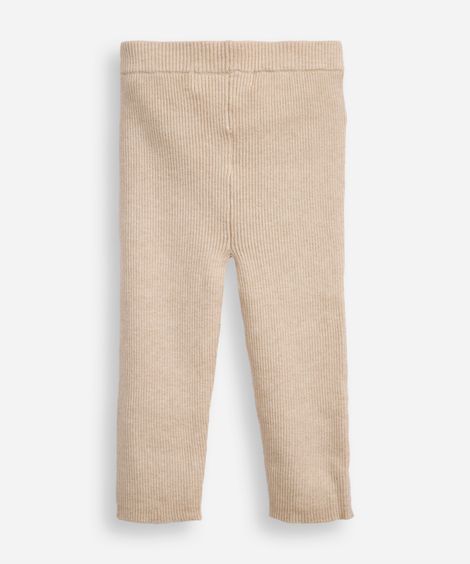 calça legging infantil de tricot canelada bege
