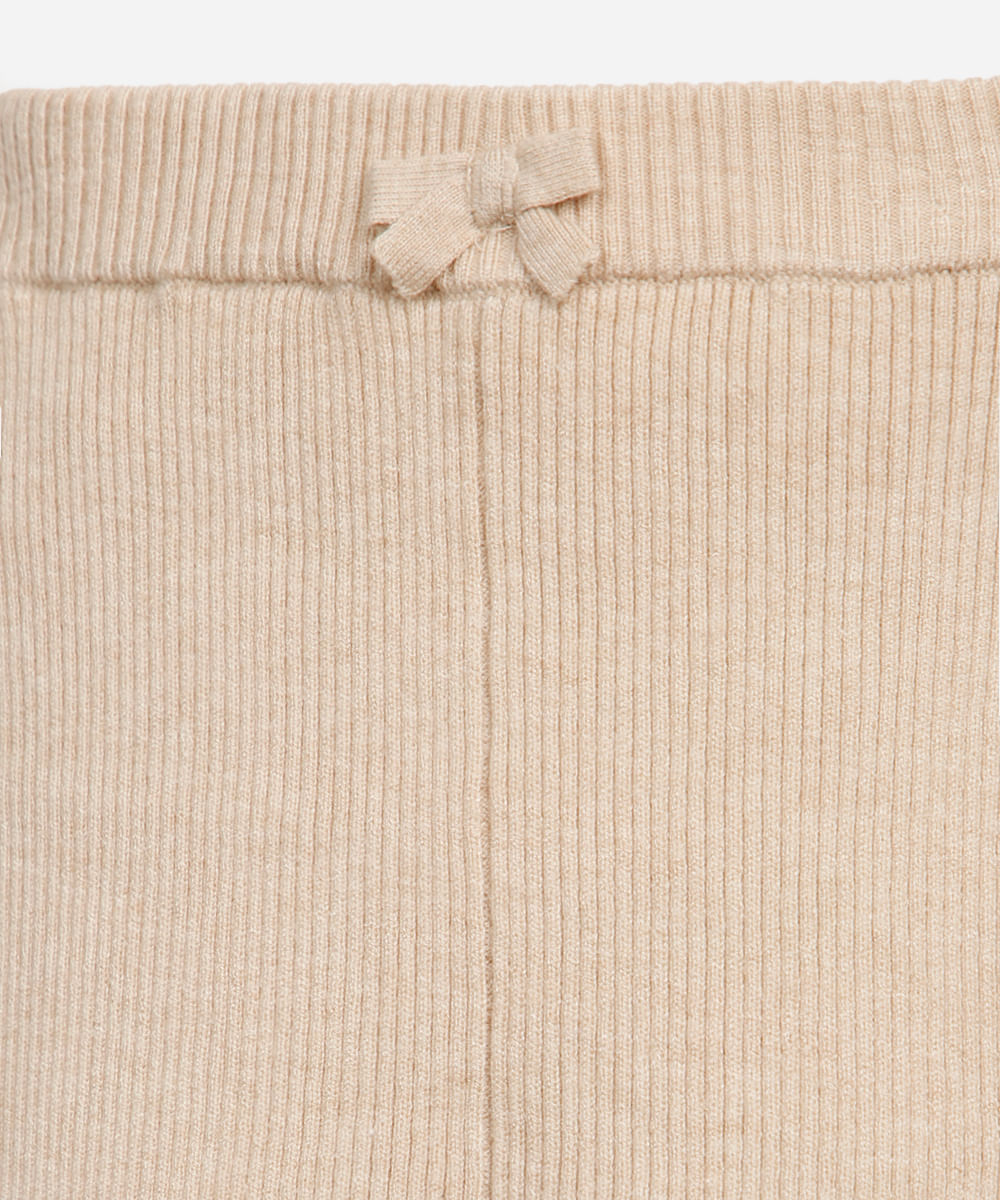 calça legging infantil de tricot canelada bege