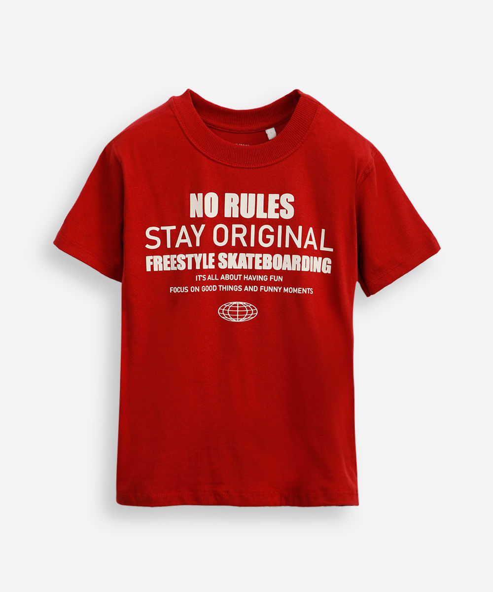 camiseta de algodão infantil no rules vermelha