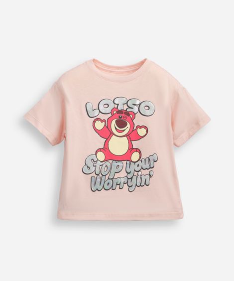 camiseta de algodão infantil lotso rosa