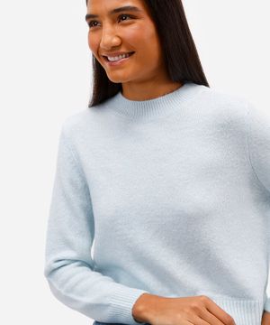 suéter básico cropped feminino de tricot azul