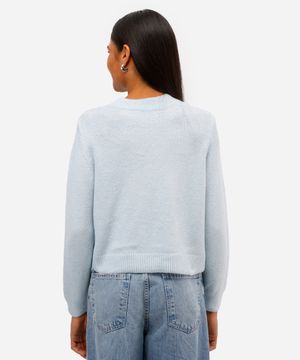 suéter básico cropped feminino de tricot azul