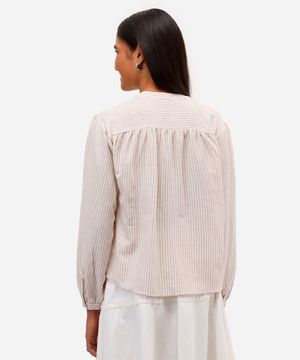 camisa feminina de algodão manga bufante listrada off white