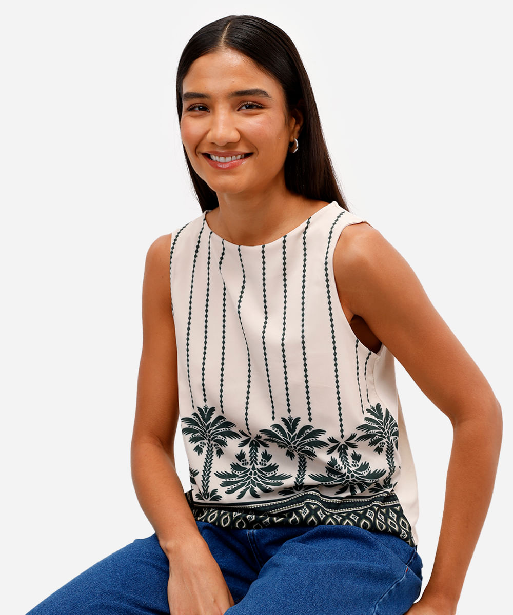 regata feminina de viscose folhagens verde
