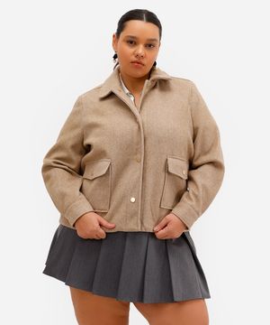 jaqueta feminina texturizada plus size bege