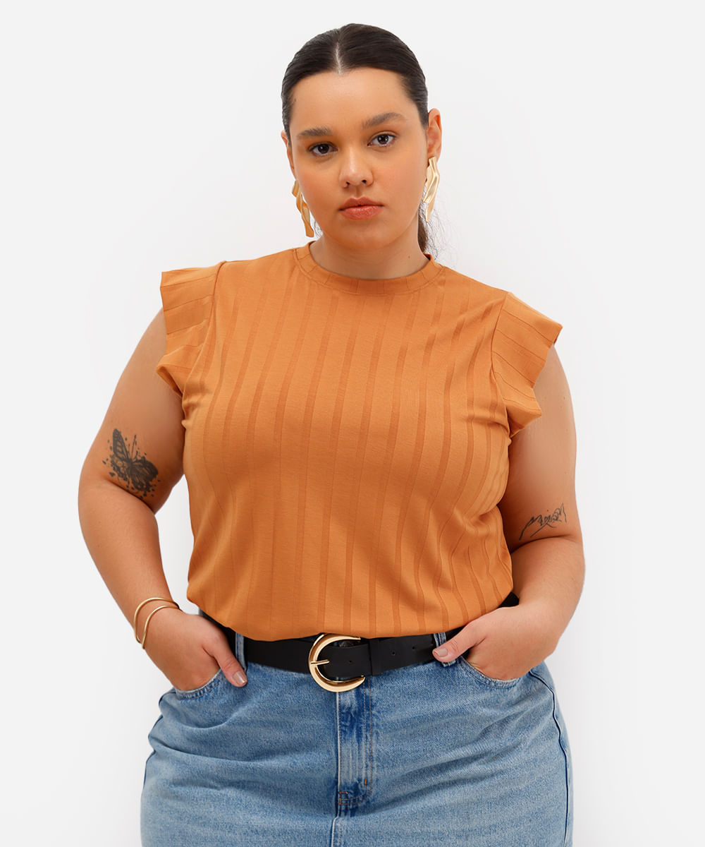 blusa muscle canelada plus size marrom