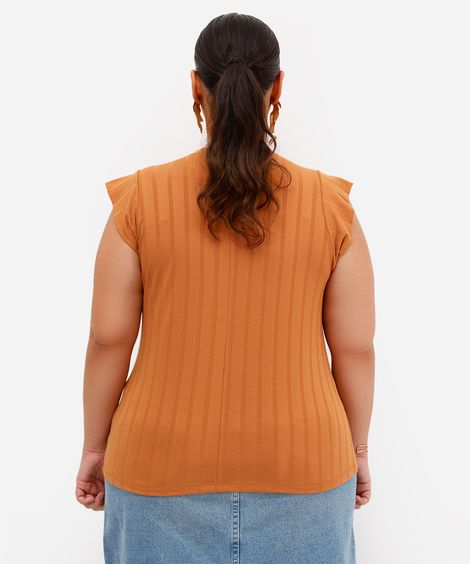 blusa muscle canelada plus size marrom