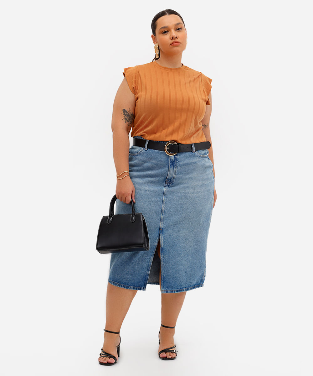 blusa muscle canelada plus size marrom
