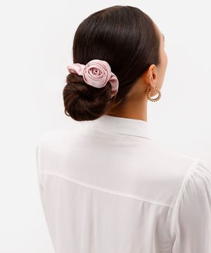 elástico de cabelo feminino scrunchie floral rosa