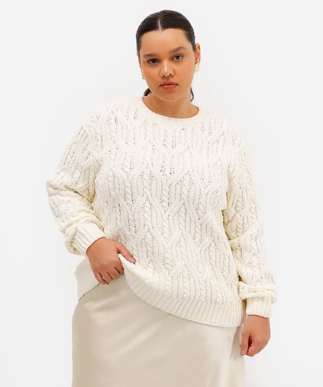 suéter feminino de tricot texturizado plus size off white