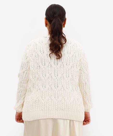 suéter feminino de tricot texturizado plus size off white