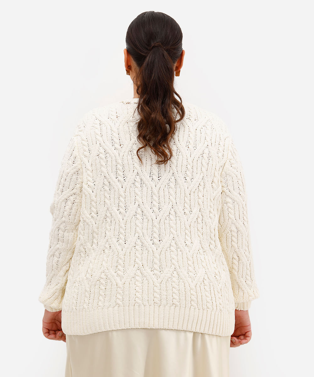 suéter feminino de tricot texturizado plus size off white