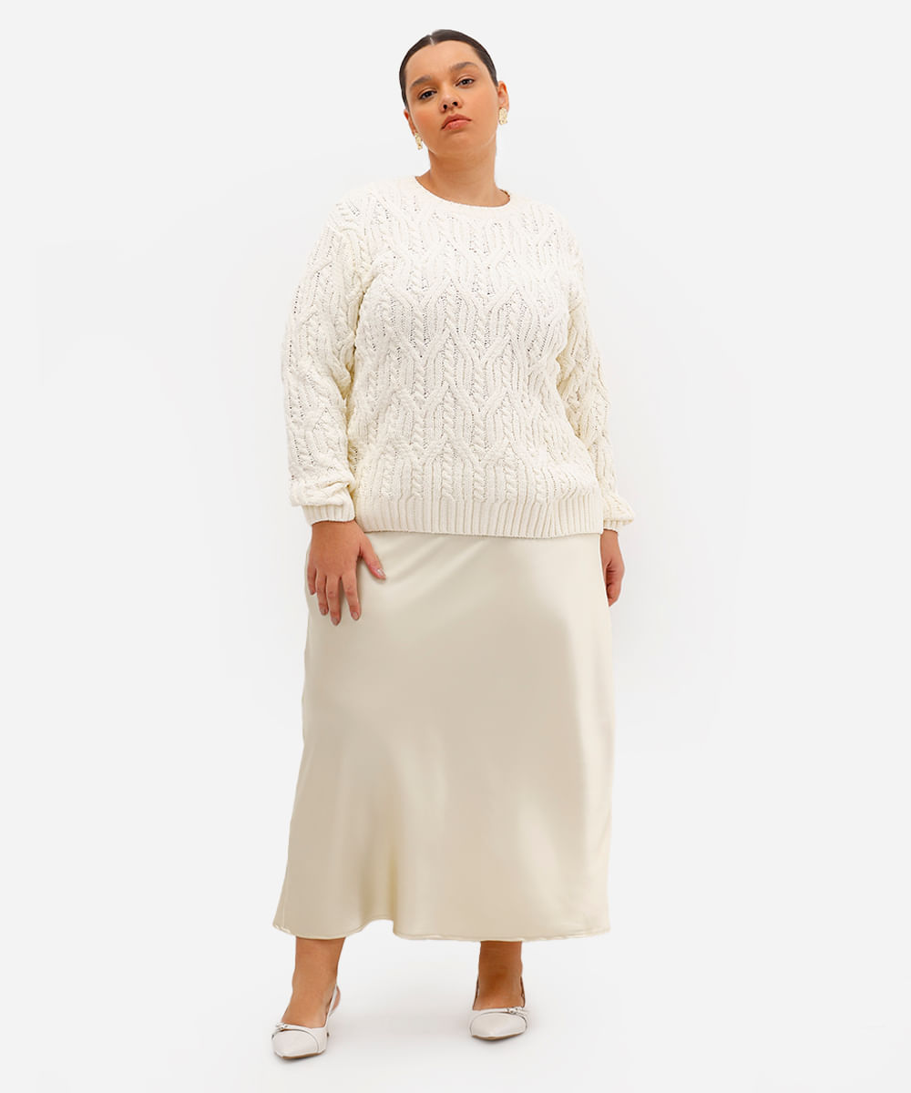 suéter feminino de tricot texturizado plus size off white