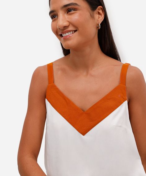 regata feminina de viscose bicolor off white