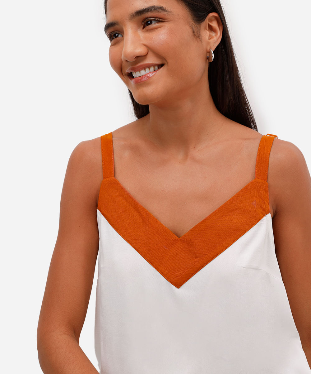 regata feminina de viscose bicolor off white