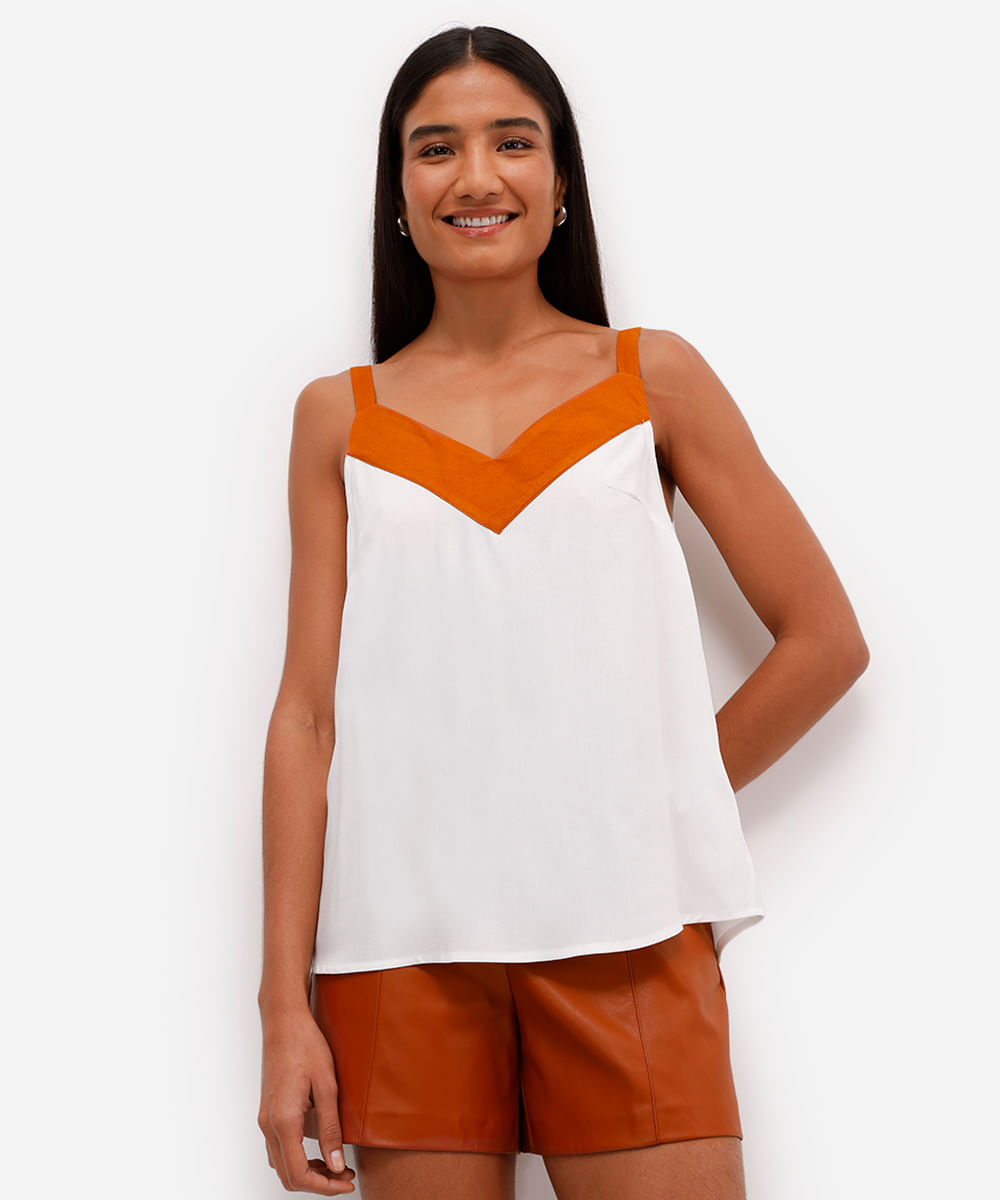 regata feminina de viscose bicolor off white