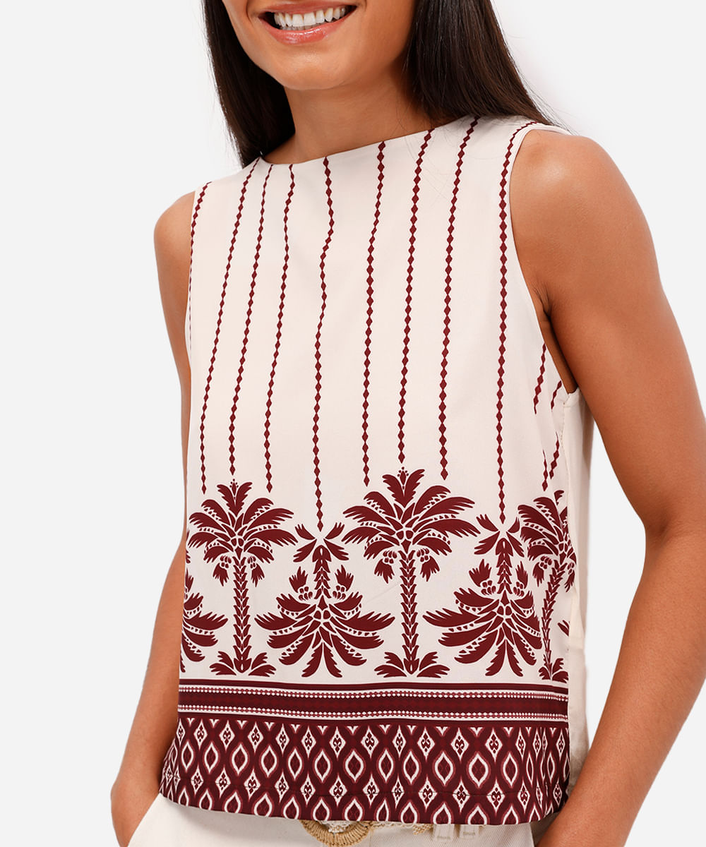 regata feminina de viscose folhagens vinho
