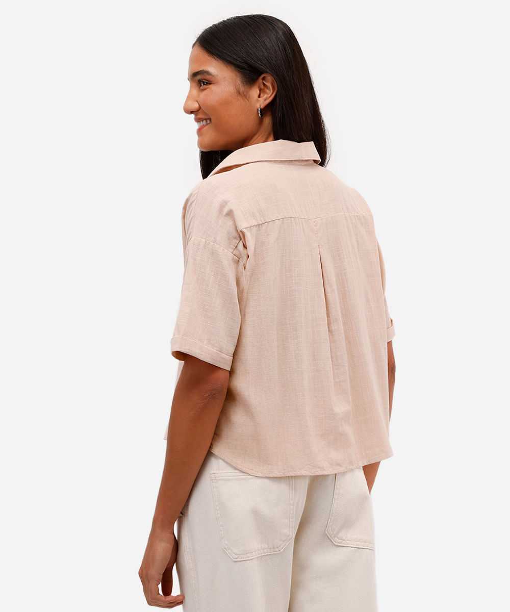 camisa feminina de algodão manga curta bege