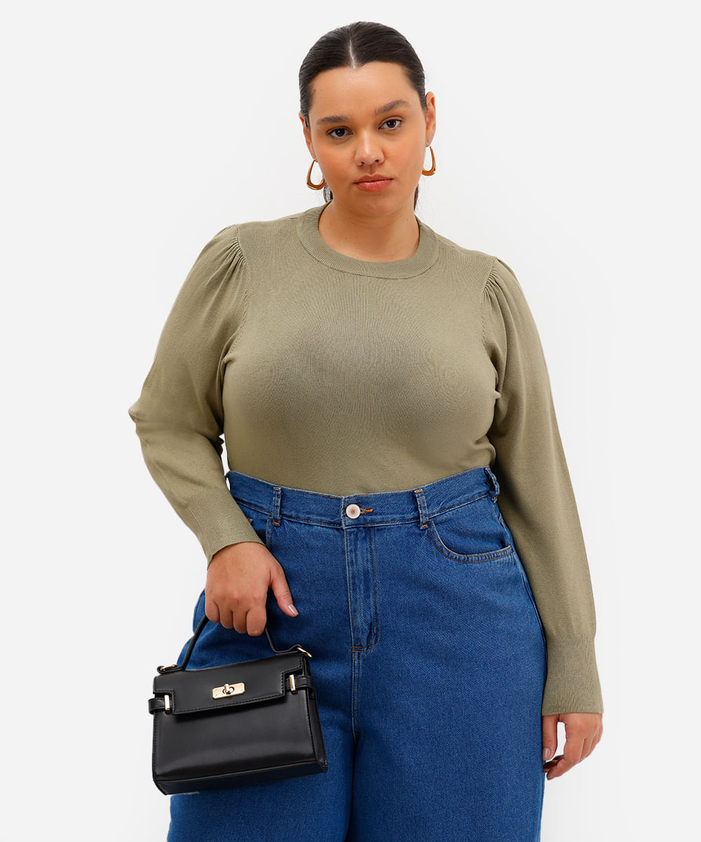 suéter feminino de tricot plus size verde