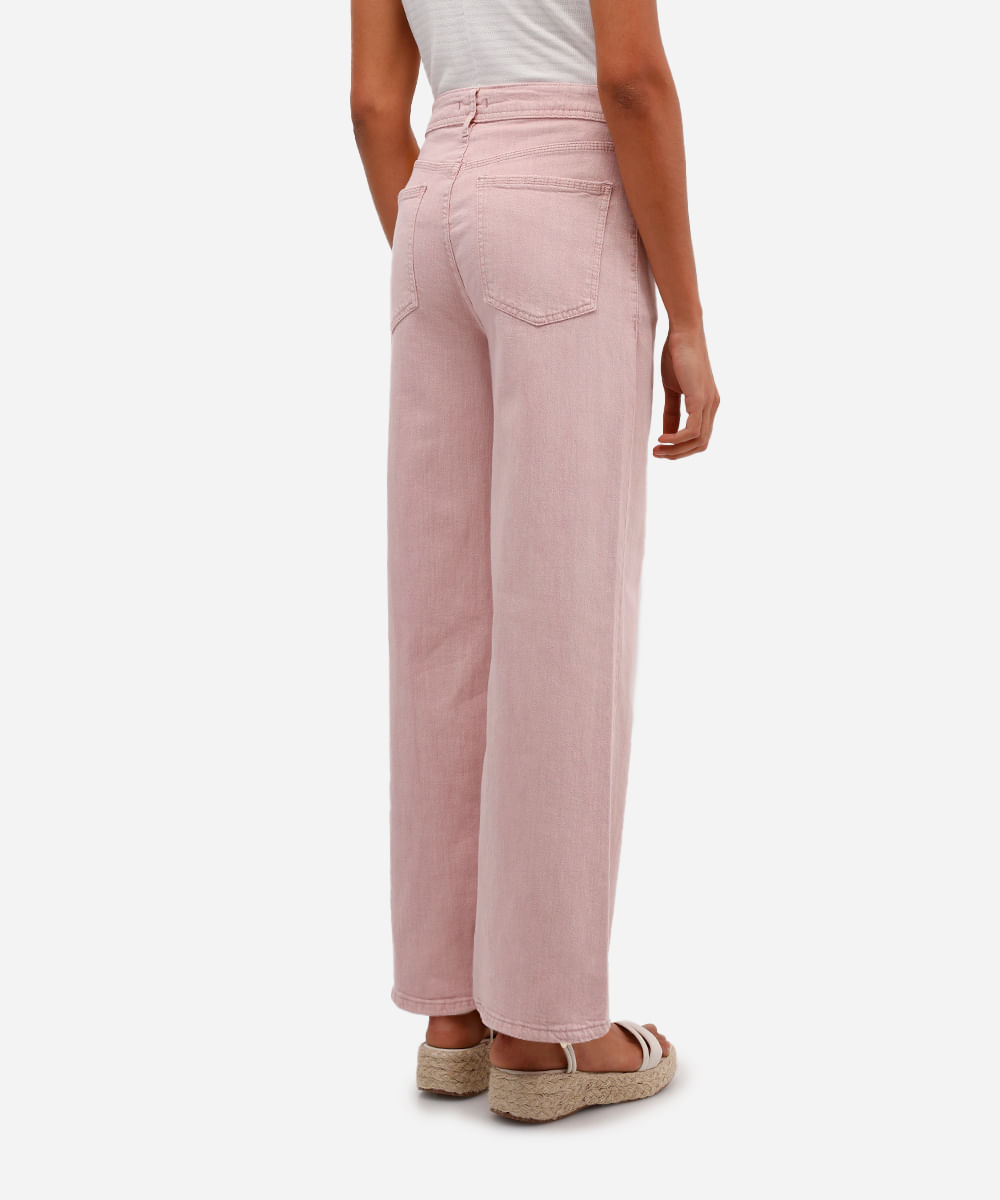 calça wide leg feminina de sarja cintura alta rosa