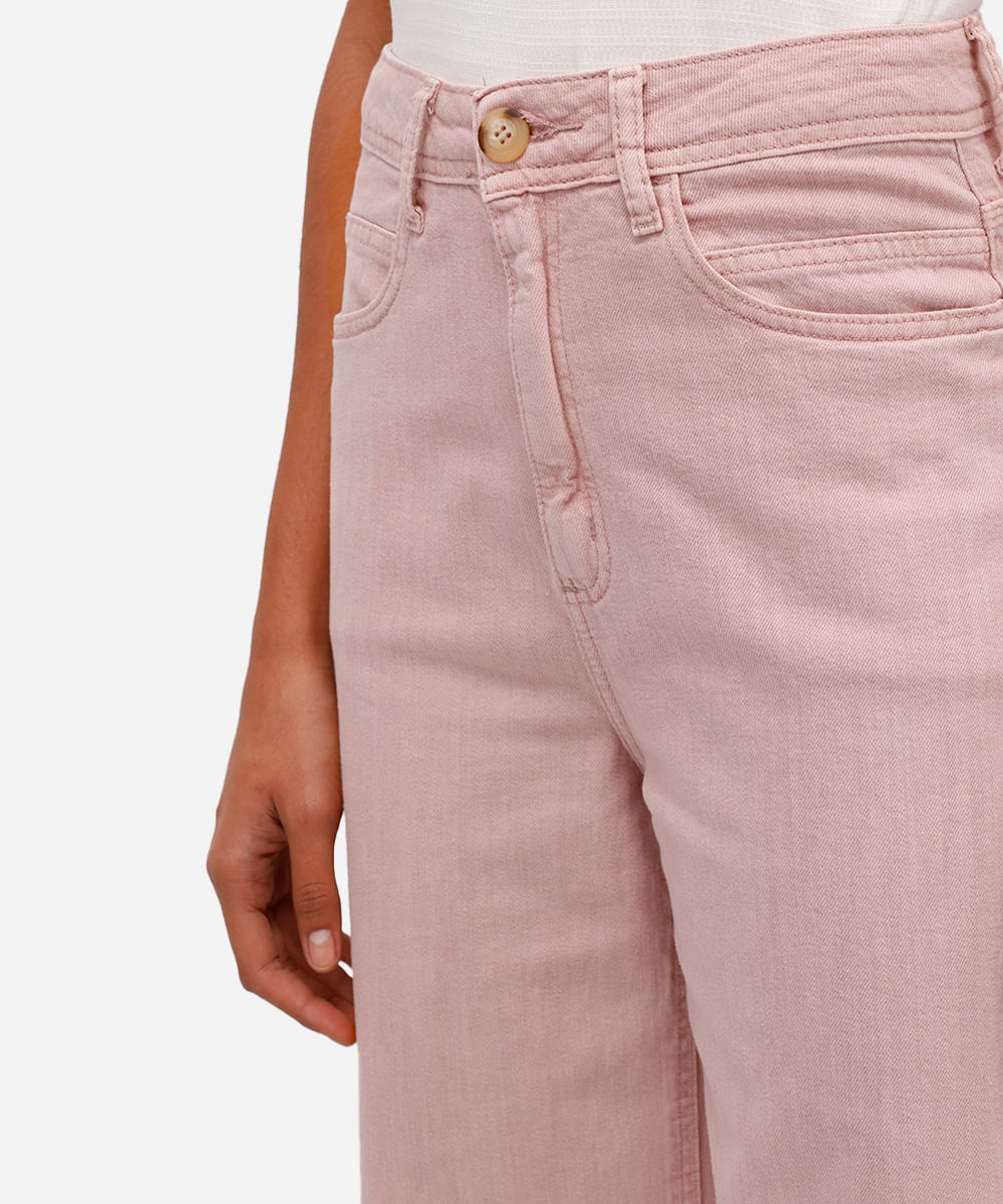 calça wide leg feminina de sarja cintura alta rosa