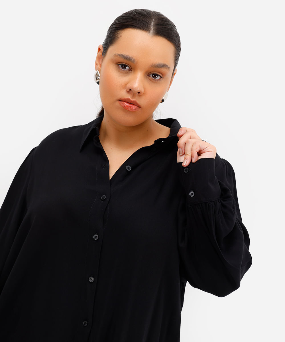 camisa feminina de viscose plus size preta