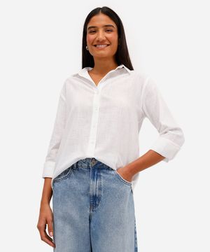 camisa feminina de algodão manga longa off white