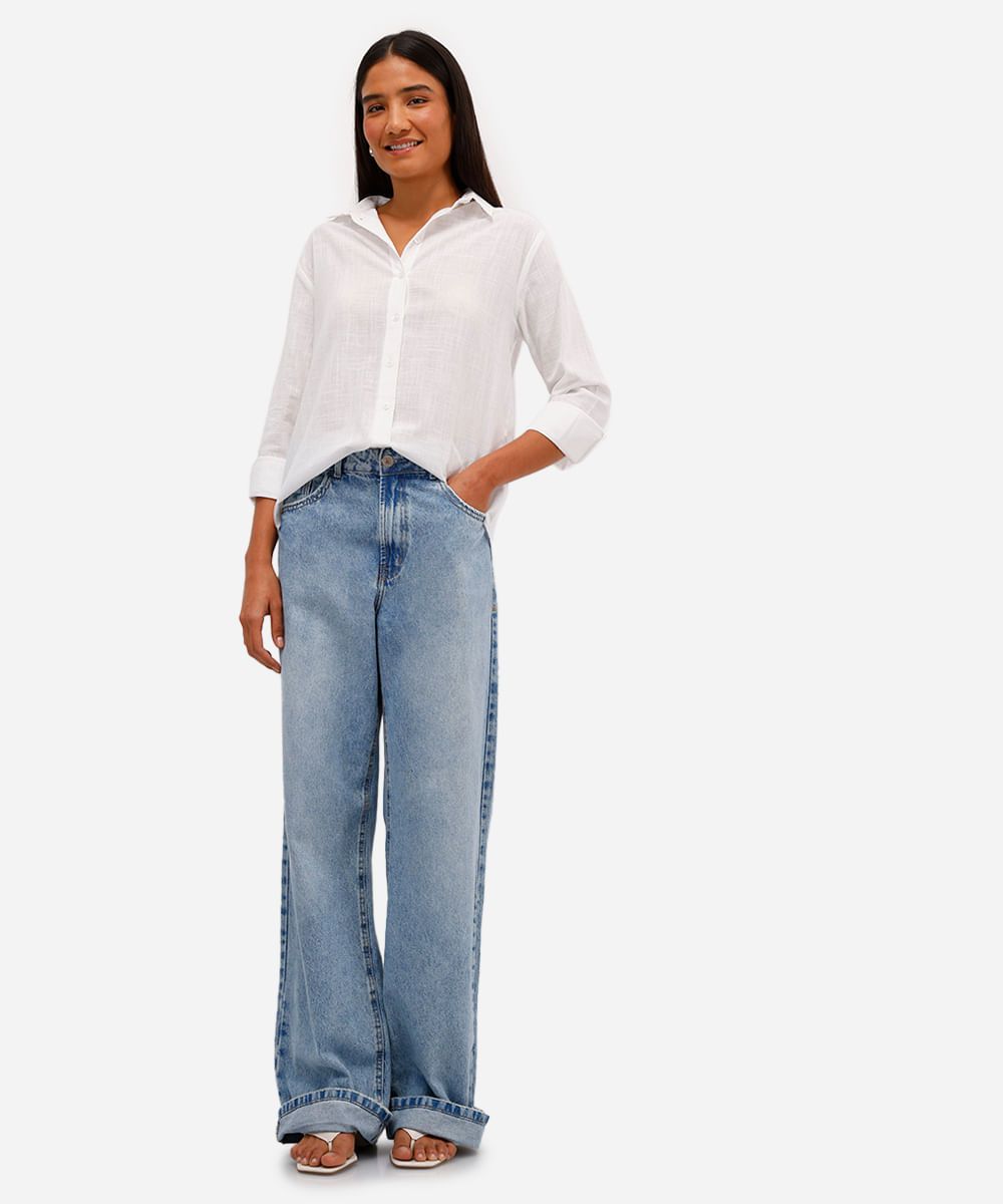 camisa feminina de algodão manga longa off white