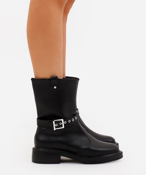 bota cano médio feminina com fivela vizzano preta