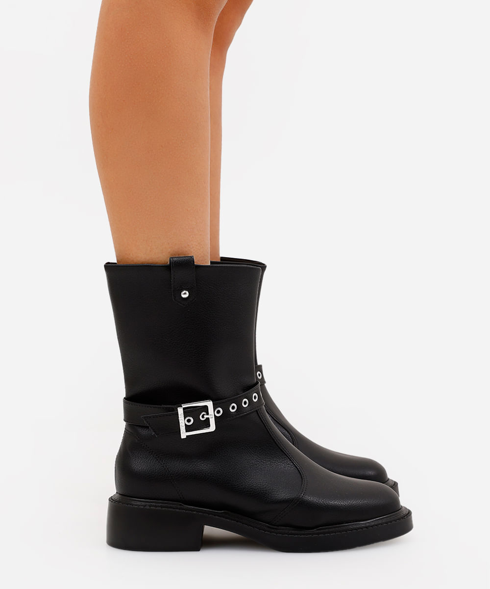 bota cano médio feminina com fivela vizzano preta