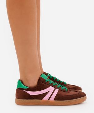 tênis casual com recortes bicolor ace marrom