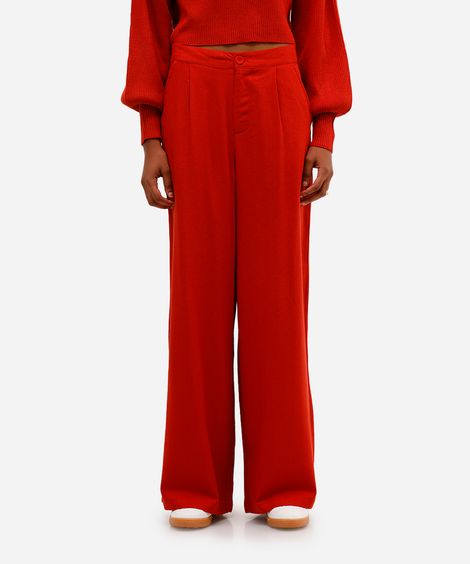 calça wide leg com linho - terracota
