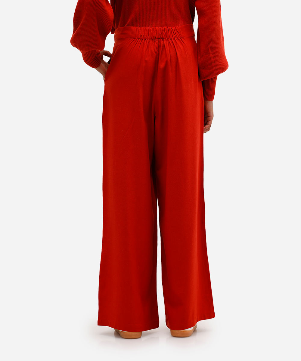 calça wide leg com linho - terracota