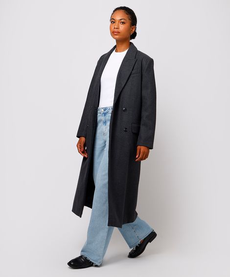casaco longo feminino texturizado mindset cinza