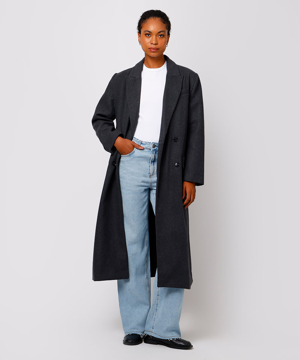 casaco longo feminino texturizado mindset cinza