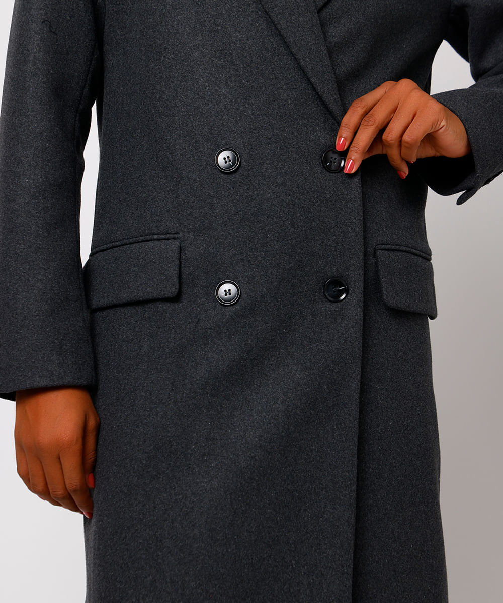casaco longo feminino texturizado mindset cinza