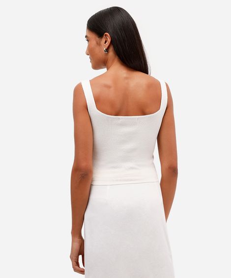 regata feminina de tricot com botões decote quadrado off white