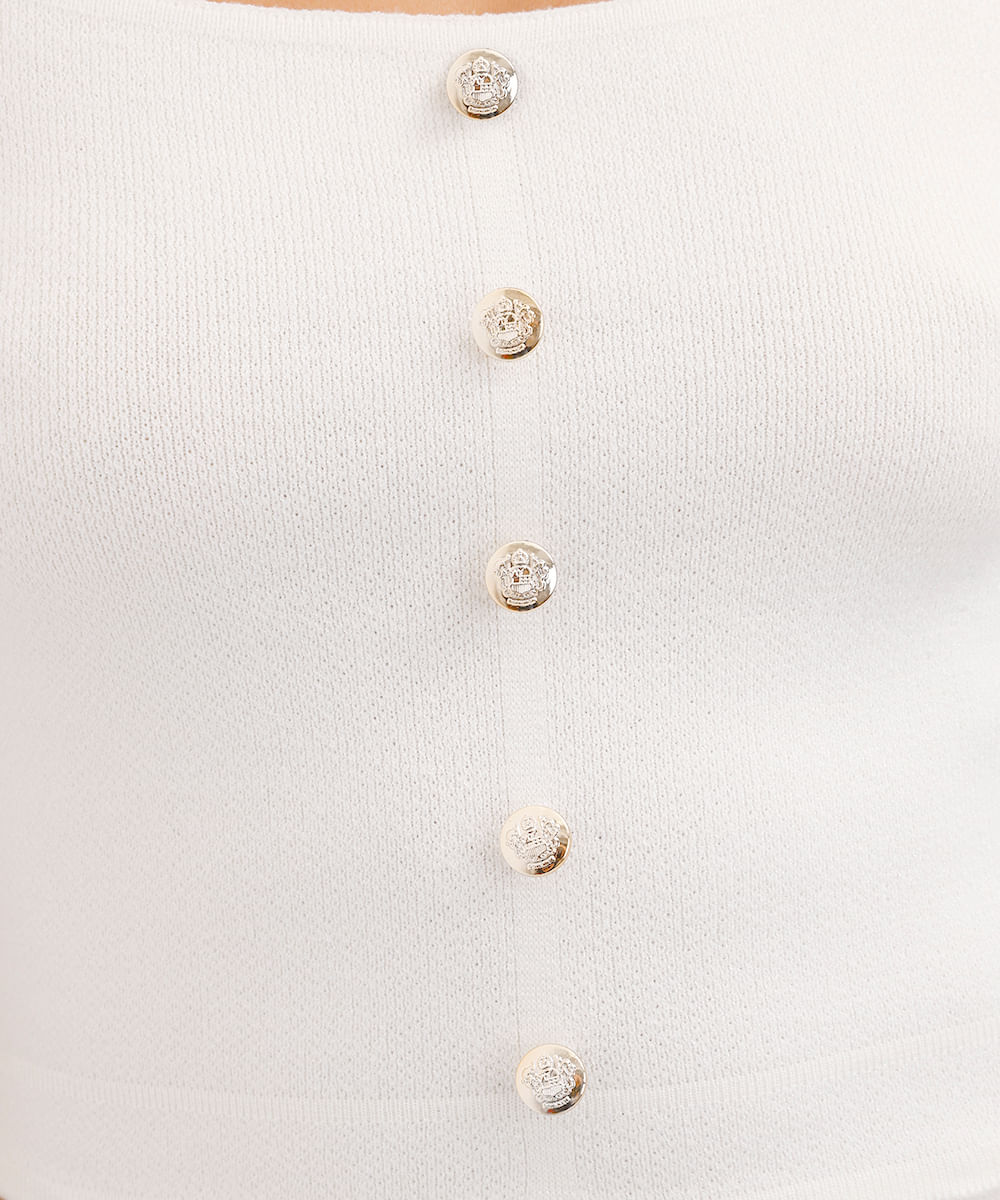 regata feminina de tricot com botões decote quadrado off white