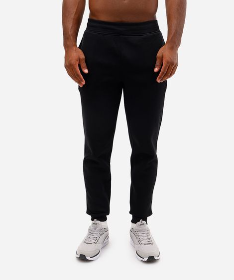 calça jogger masculina de moletom esportiva com textura preta