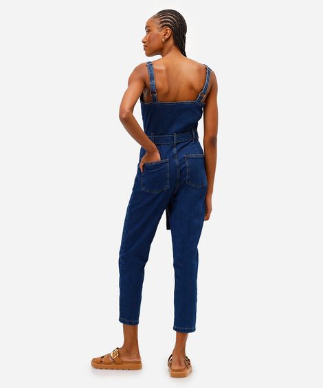 macacão feminino jeans com amarração azul
