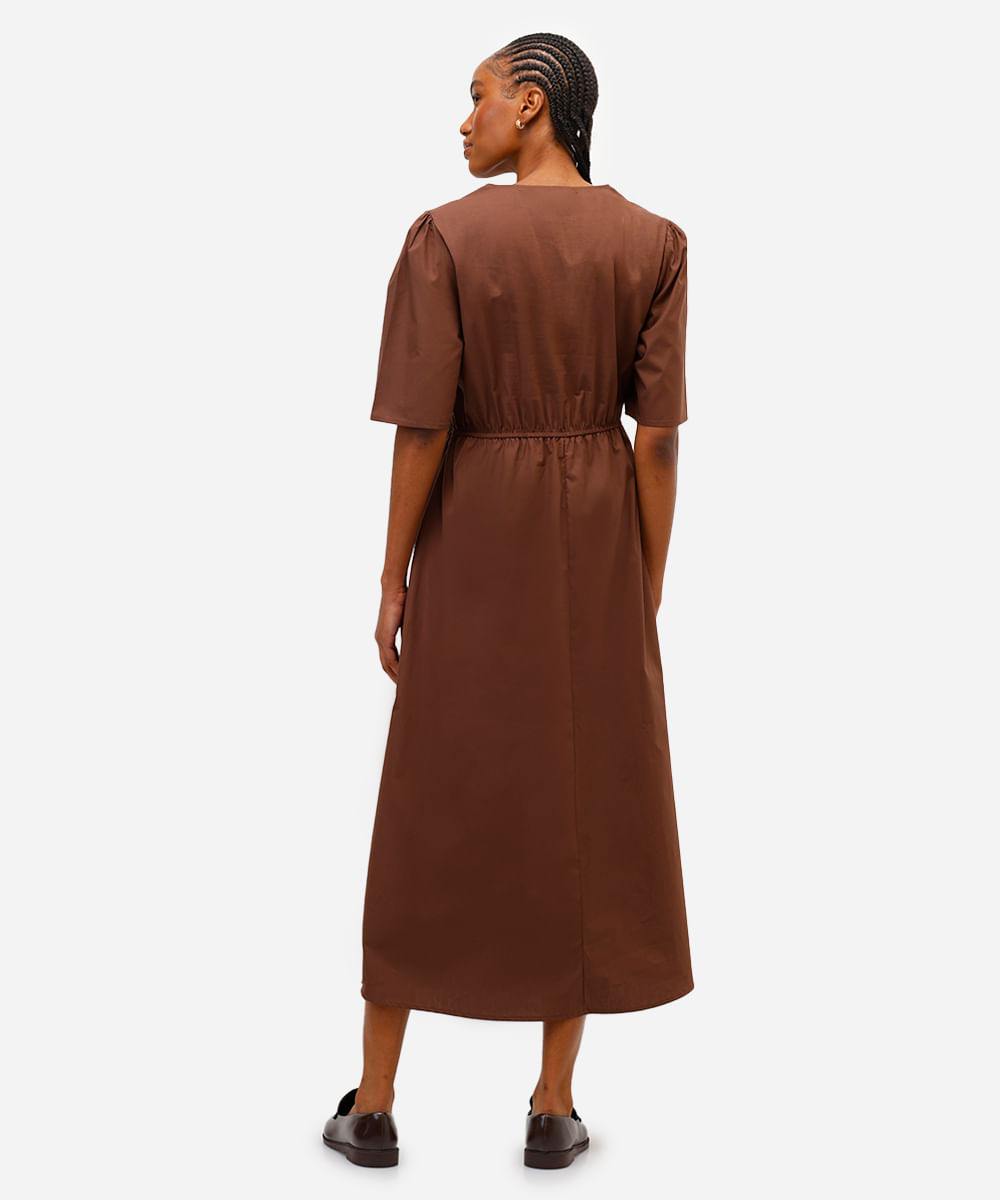 vestido midi feminino de algodão decote v marrom