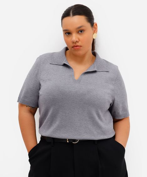 polo feminina de tricot plus size cinza