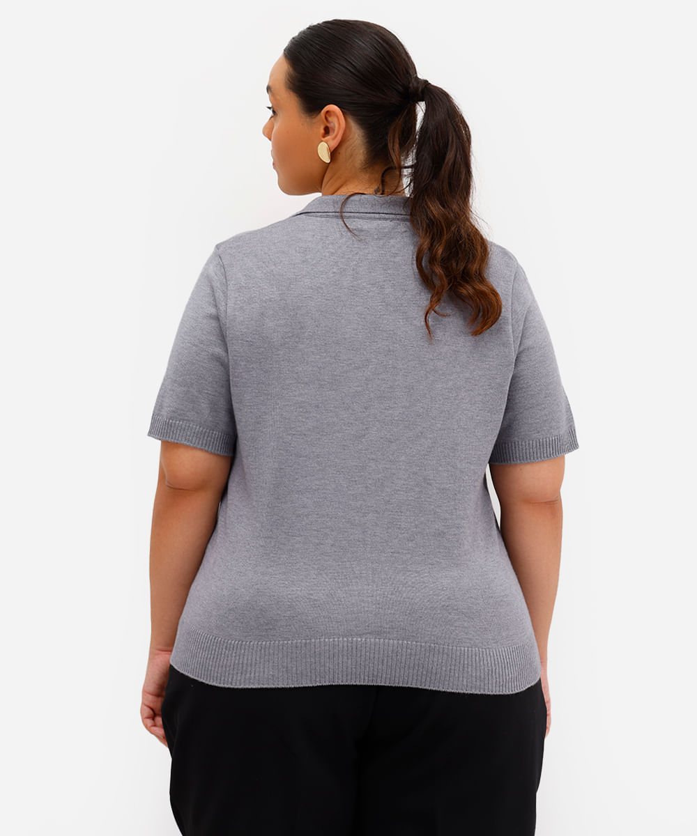 polo feminina de tricot plus size cinza